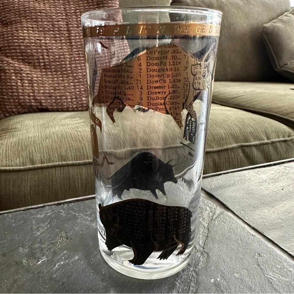 Hammacher Schlemmer Stock Market Bull and Bear Highball Glass Set of Two Vintage
